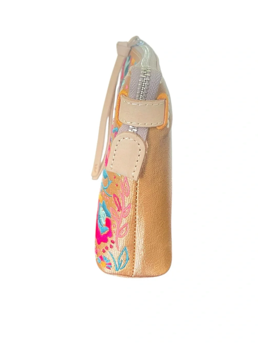 Consuela Embroidered Tan Wristlet Crossbody